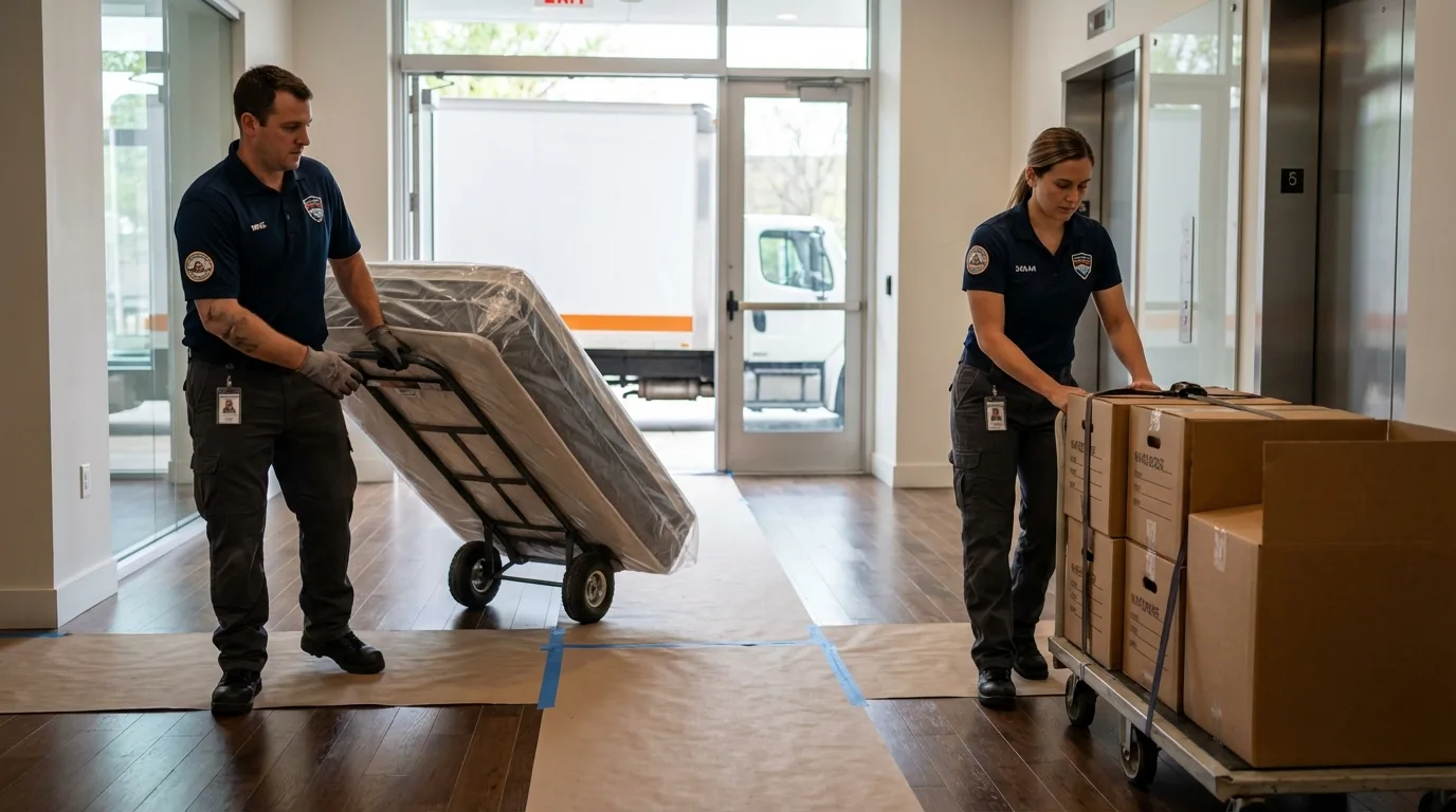 Professional apartment movers loading elevator in Palmetto, GA